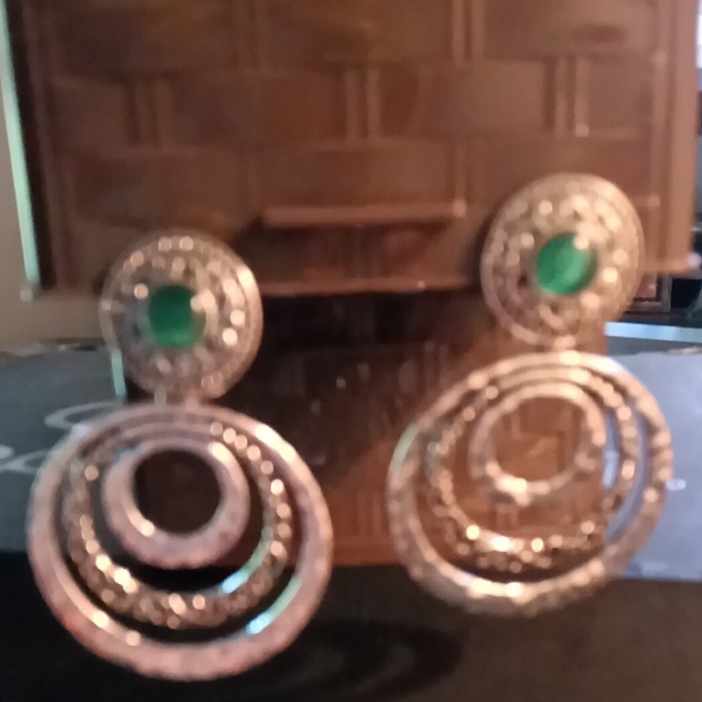 Paparazzi Silver and Green Double-Circle Earrings